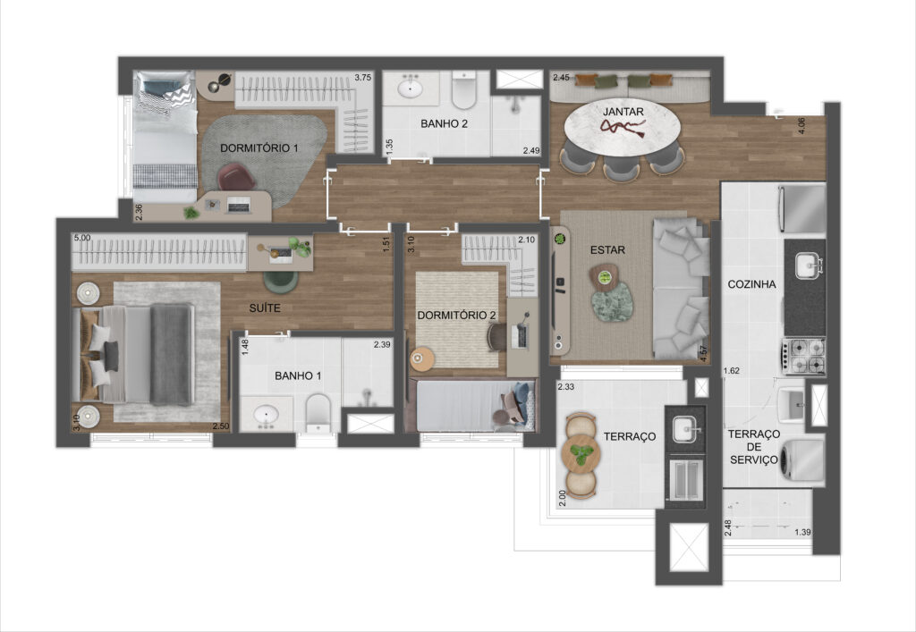 Planta 76m - 3 Dorms