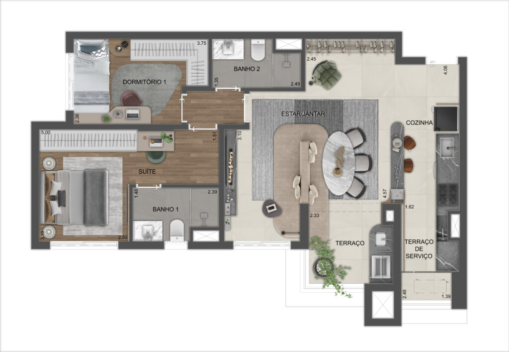 Planta 76m - 2 Dorms